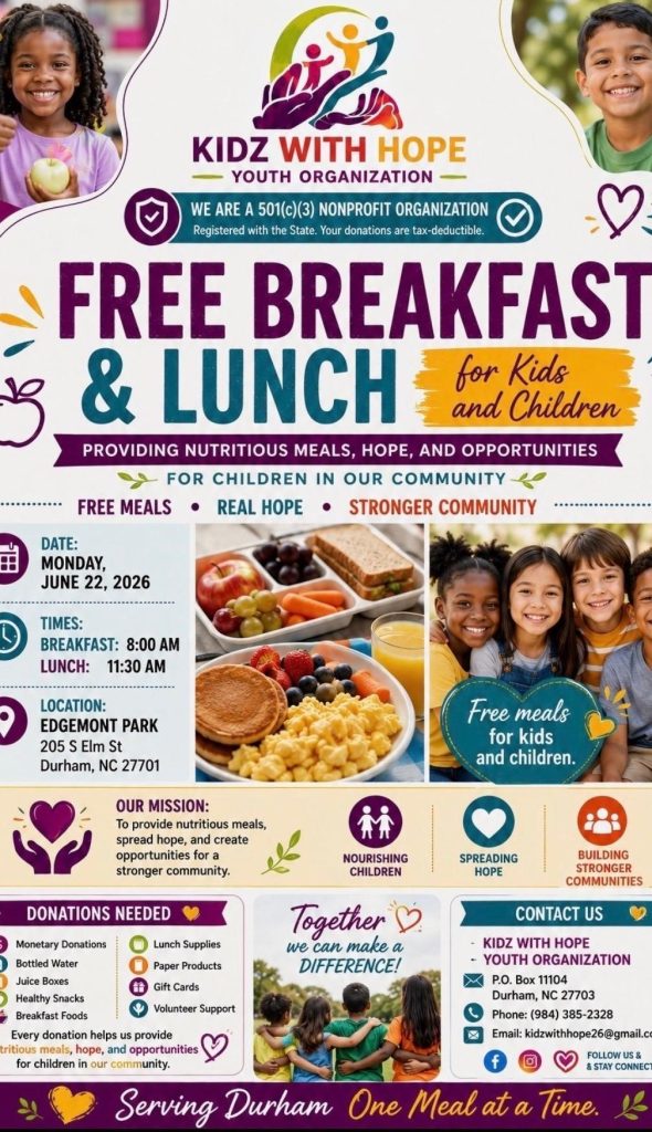 FREE BREAKFAST & LUNCH for kids and Children
